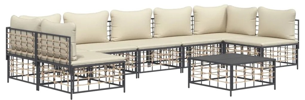 8 pcs conjunto lounge de jardim c/ almofadões vime PE antracite