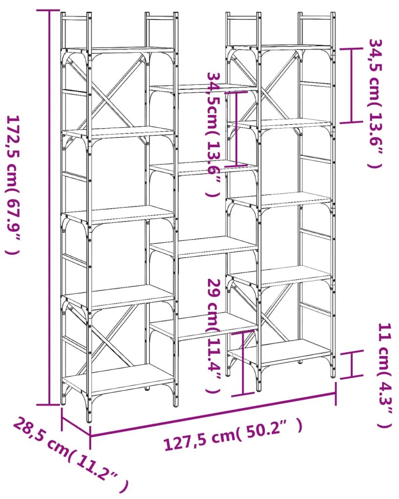 Estante 127,5x28,5x172,5cm derivados de madeira cinzento sonoma