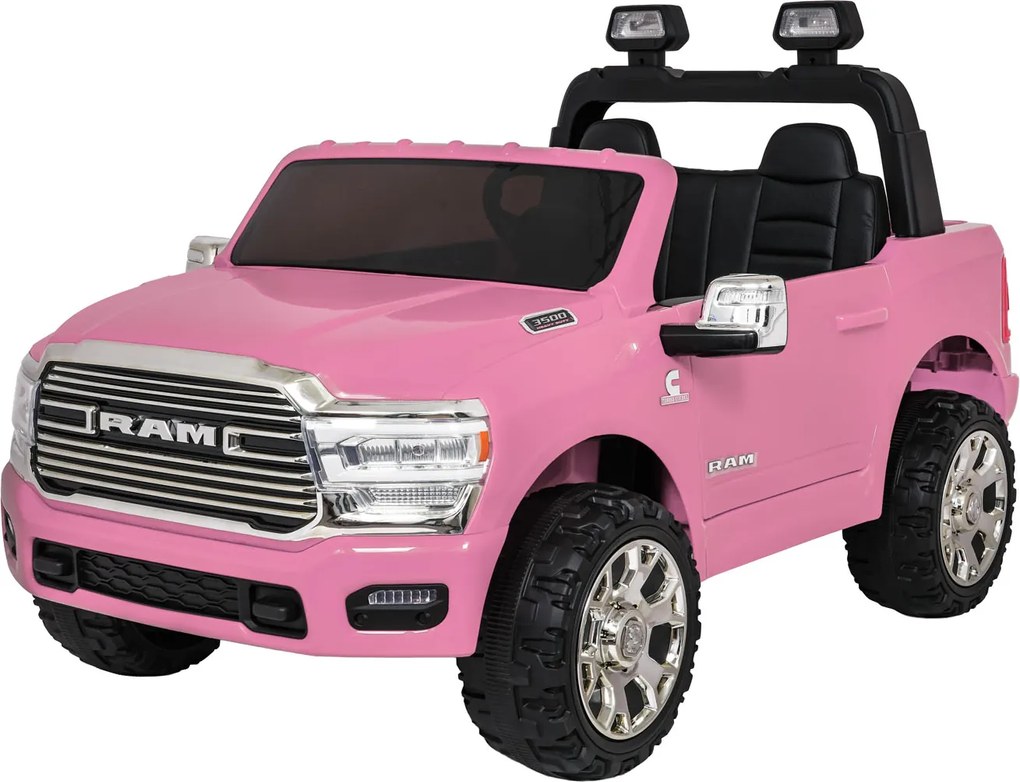 Jipe elétrico para Crianças 24V RAM 3500 Rodas de espuma EVA, assento Couro ecológico Rosa