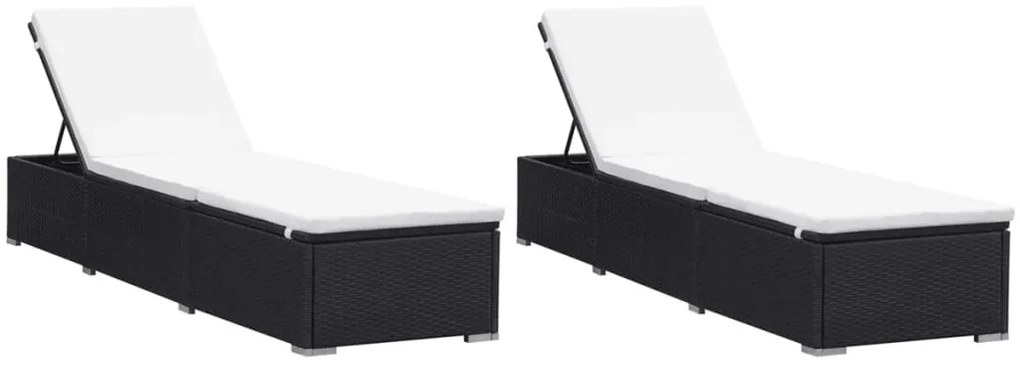 Espreguiçadeiras com almofadões 2 pcs vime PE preto