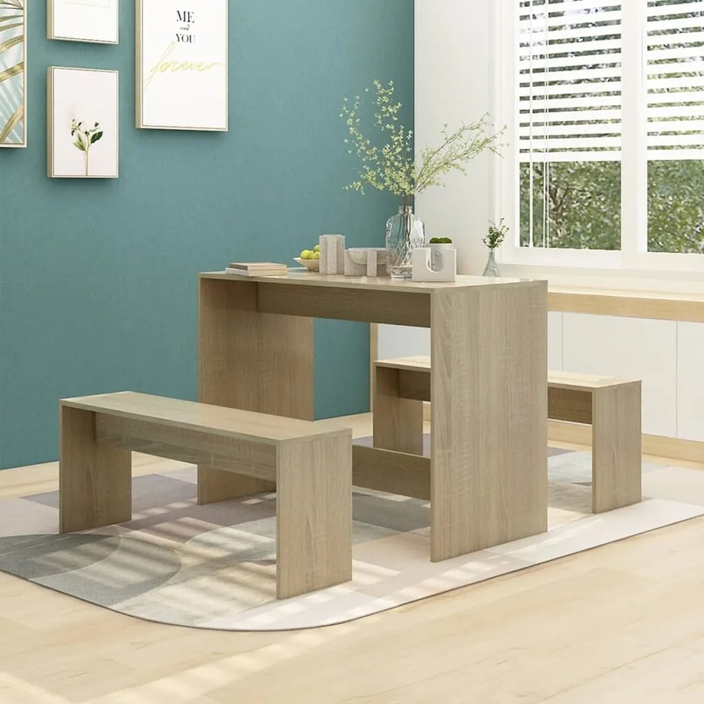 3 pcs conjunto de jantar derivados de madeira carvalho sonoma