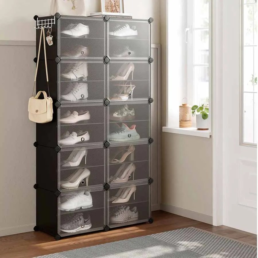 Sapateira com 10 compartimentos 32 x 156 x 123 cm preta