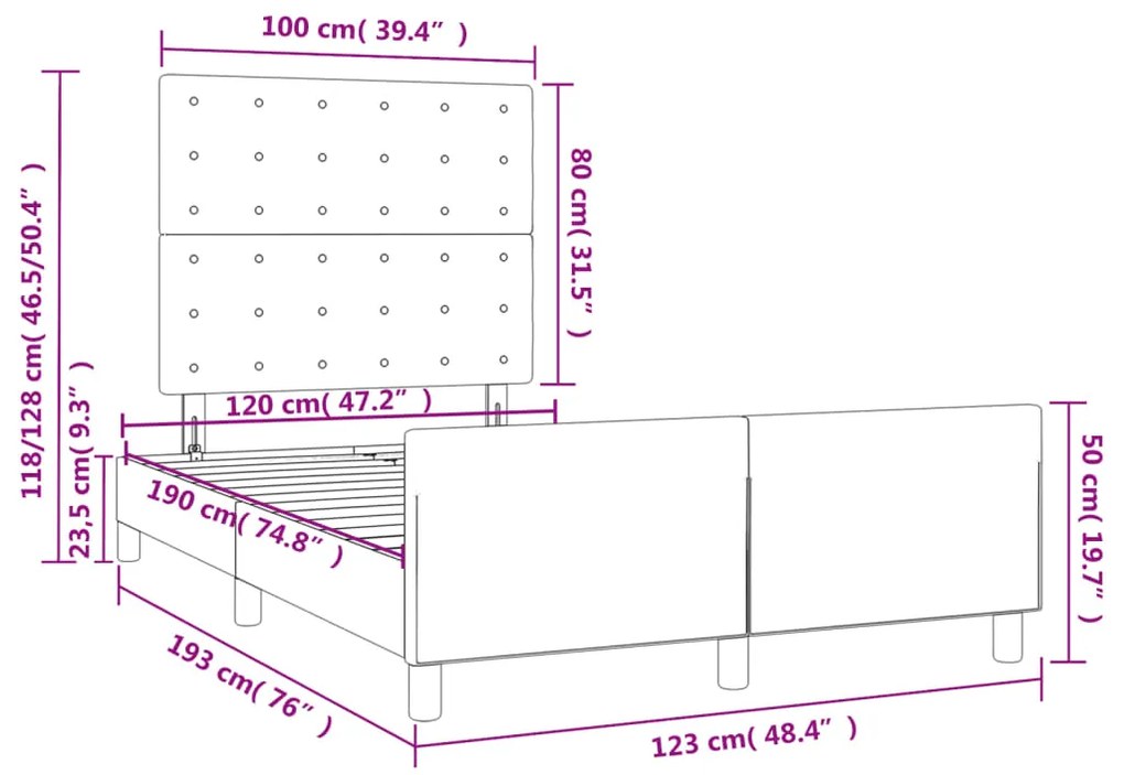 Estrutura de cama sem colchão cinza escuro 120x190 cm tecido