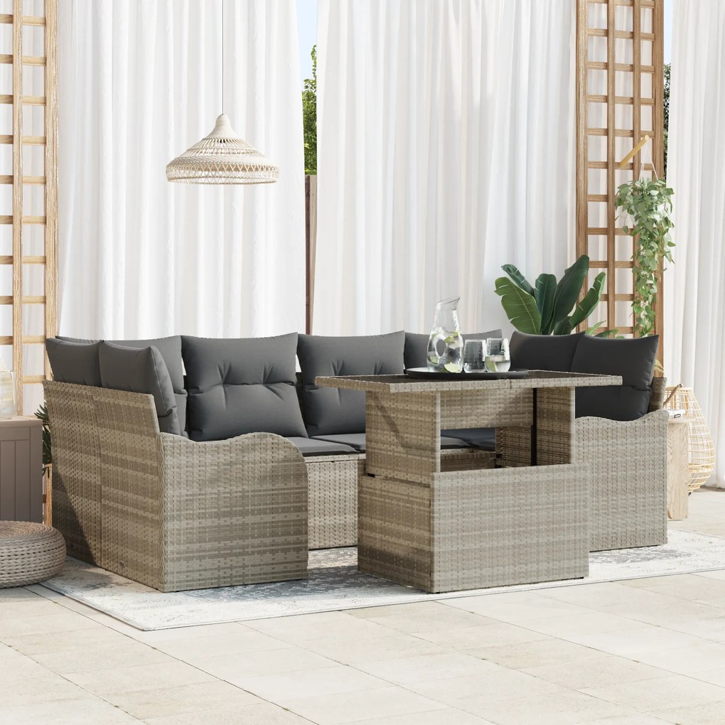Conjunto de Sofá de Jardim de 7 Peças com Almofadas Cinza Claro de Rat