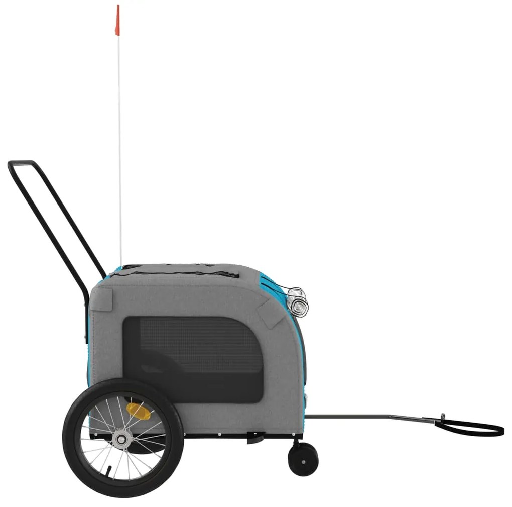 Reboque bicicleta p/ animais tecido oxford/ferro azul/cinza