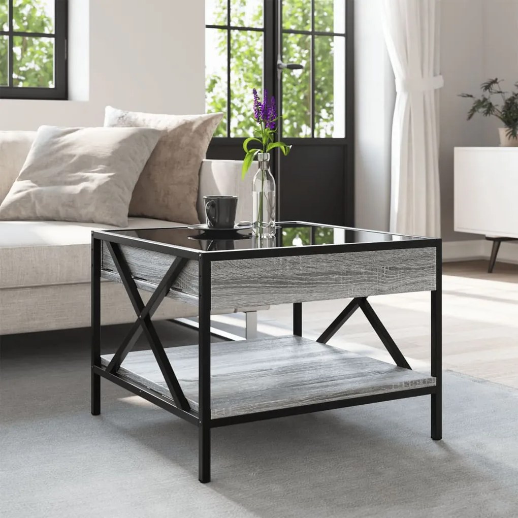 Mesa de centro luzes LED Infinity 50x50x38 cm cinzento sonoma