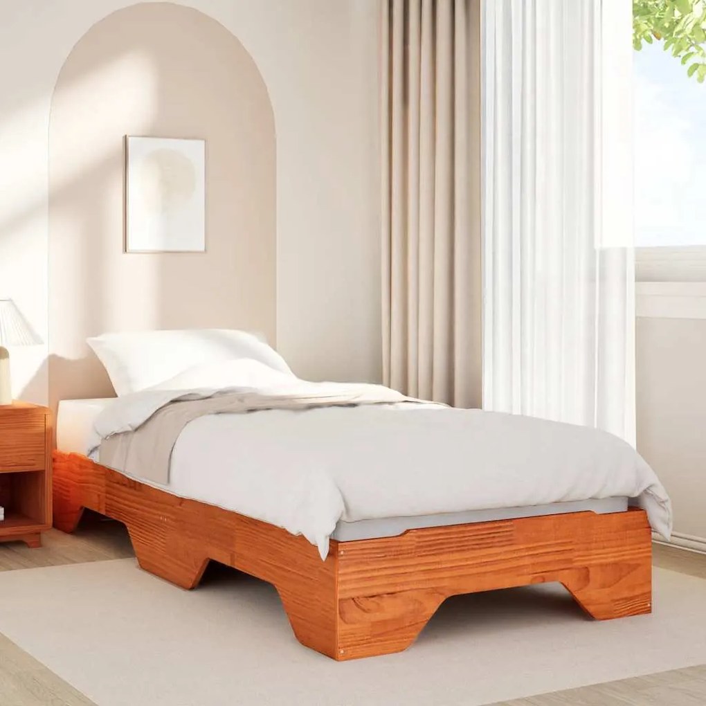 Cama sem colchão empilháveis 75x190 cm madeira castanho-mel