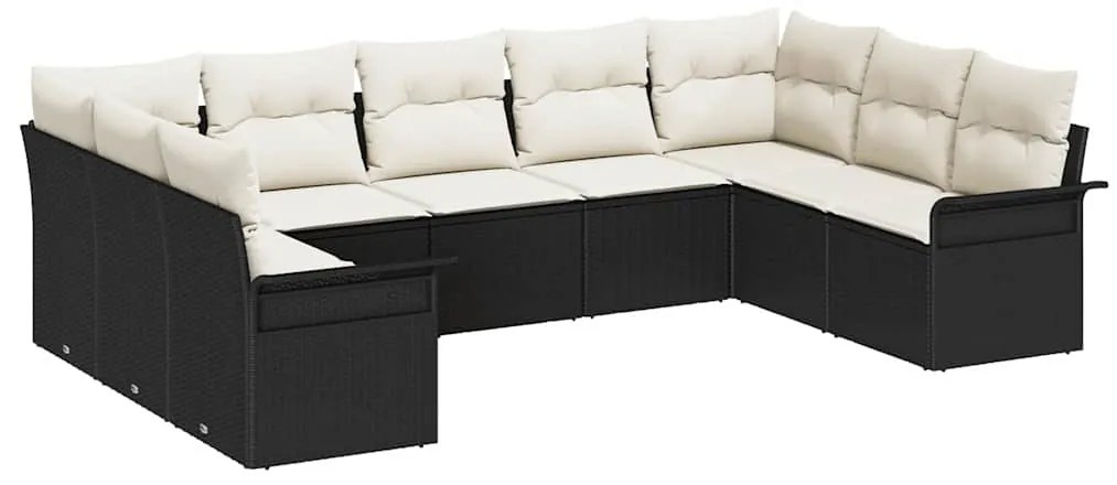 Conjunto de Sofá de Jardim de 9 Peças com Almofadas em Rattan Preto