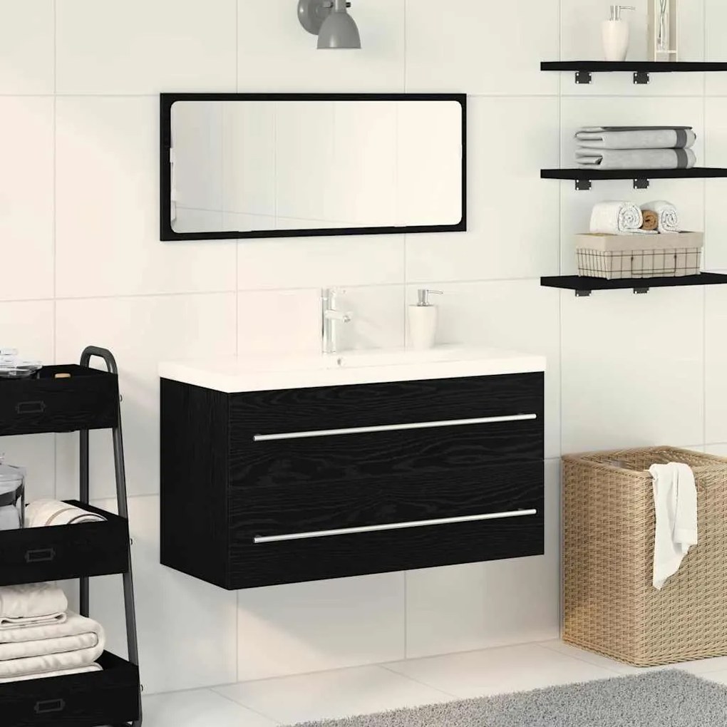 vidaXL Gabinete com pia 3 pcs Carvalho preto 90 x 38.5 x 48 cm