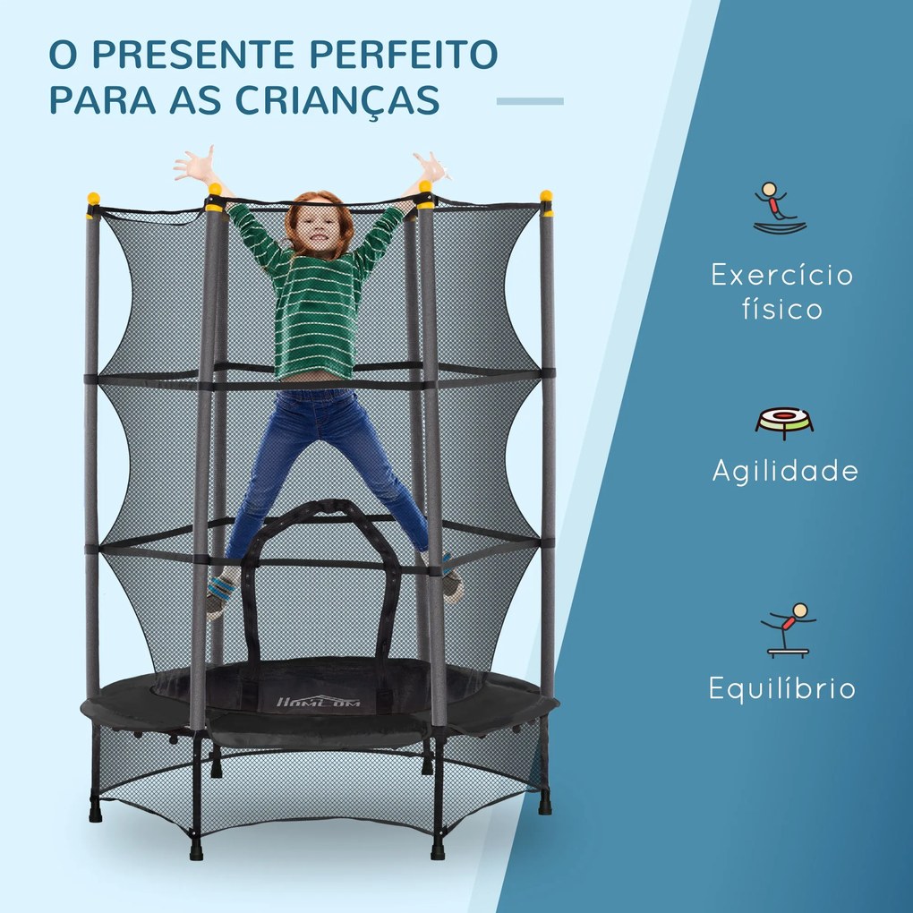 Trampolim Infantil "Jumpy" com Rede de Segurança – Ø140x190 cm – Preto