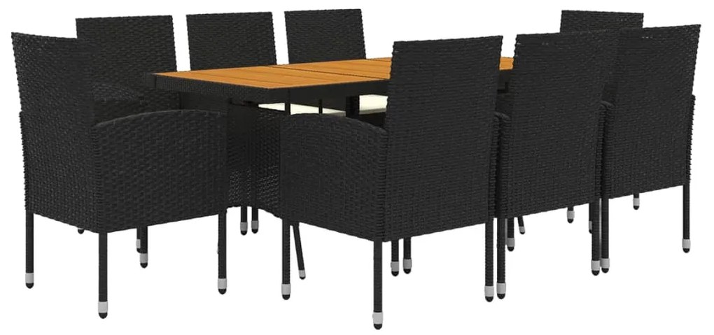 9 pcs Conjunto de jantar p/ exterior vime PE preto