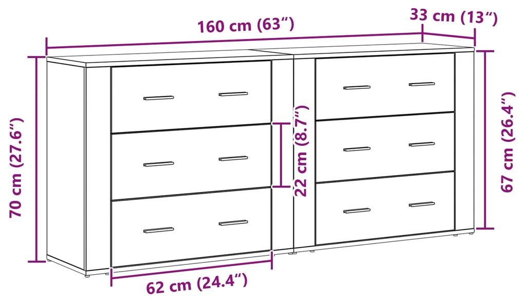 Buffets 2 pcs Carvalho Preto Madeira Engenheirada