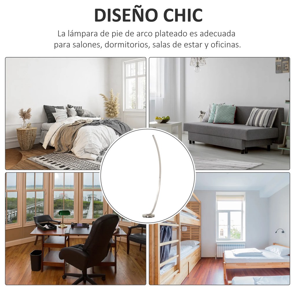 HOMCOM Luminária de piso com luz LED amarela Base de metal Pedal interruptor Design elegante Potência máx. 18 W 50x23x149cm Prata