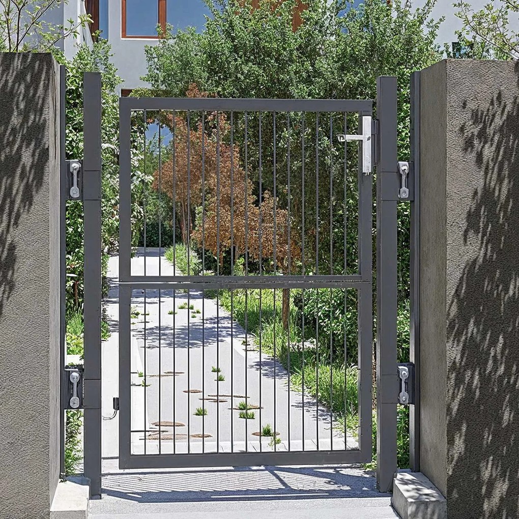 Portão de jardim, porta de jardim, aço galvanizado 106 x 6 x 170 cm Cinzento