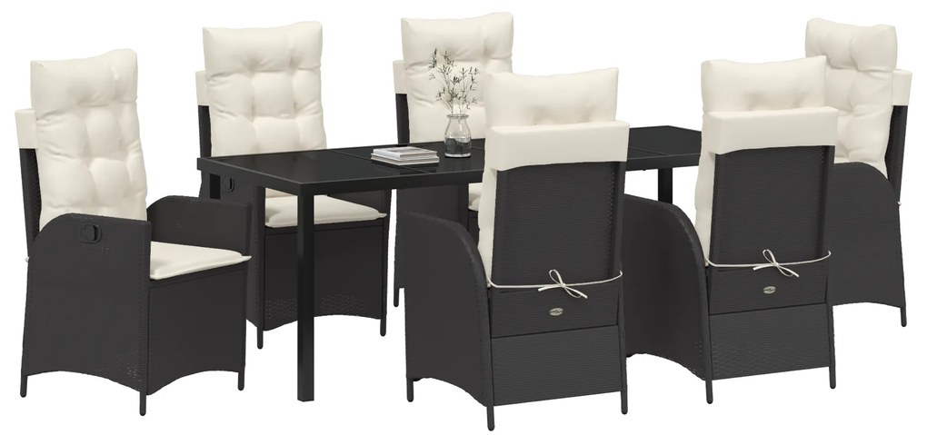 Conjunto de Jantar Jardim 7 Peças com Almofadas - Rattan Preto
