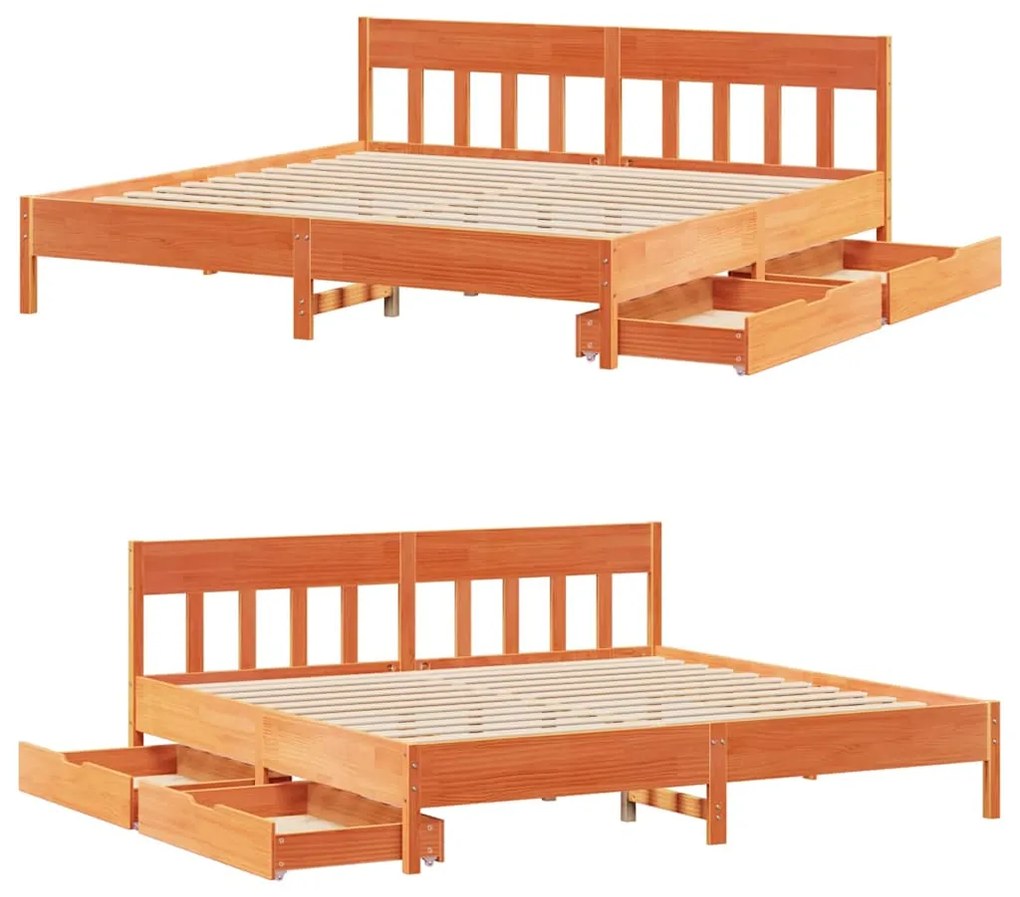 Cama sem colchão 200x200 cm pinho maciço castanho-mel