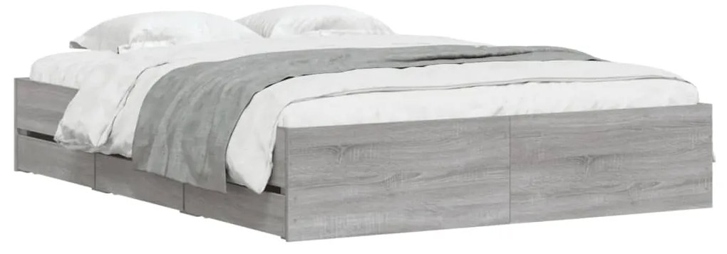 Estrutura de cama c/ gavetas derivados madeira cinza sonoma