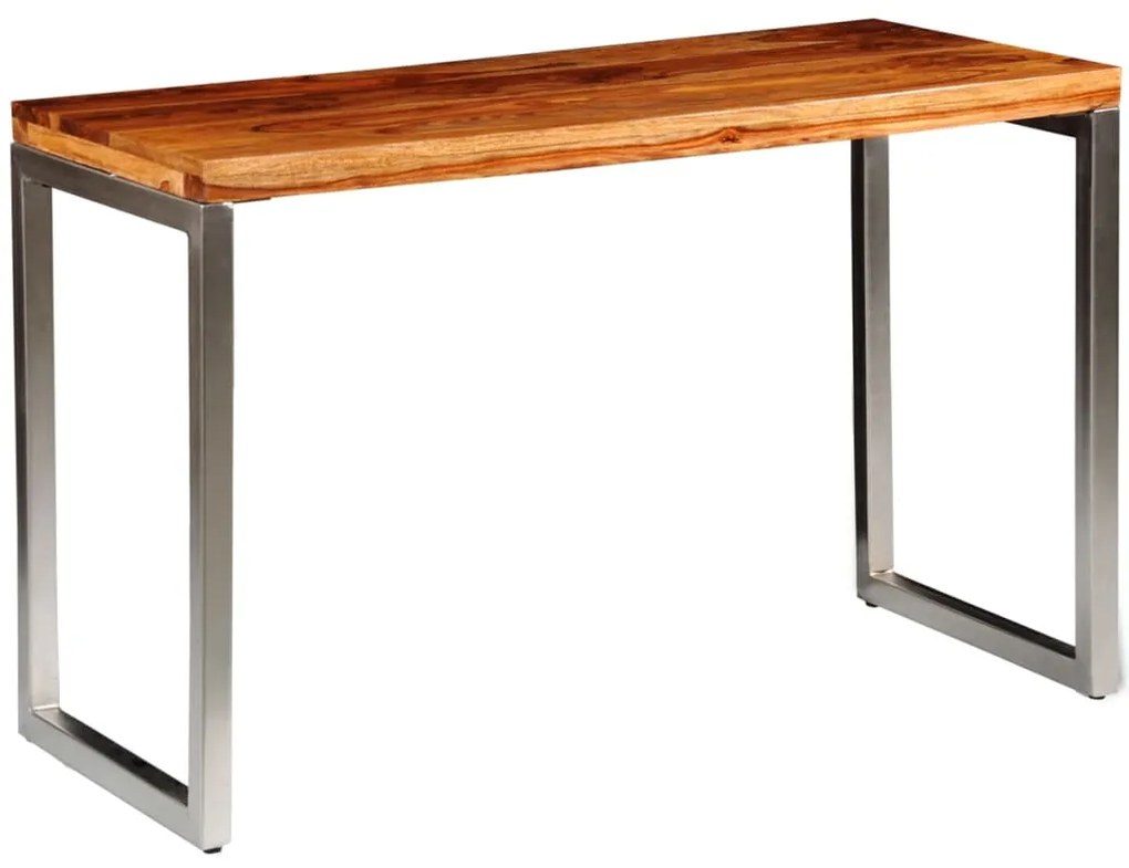 242126 vidaXL Mesa de jantar/escritório pernas de aço madeira sheesham sólida