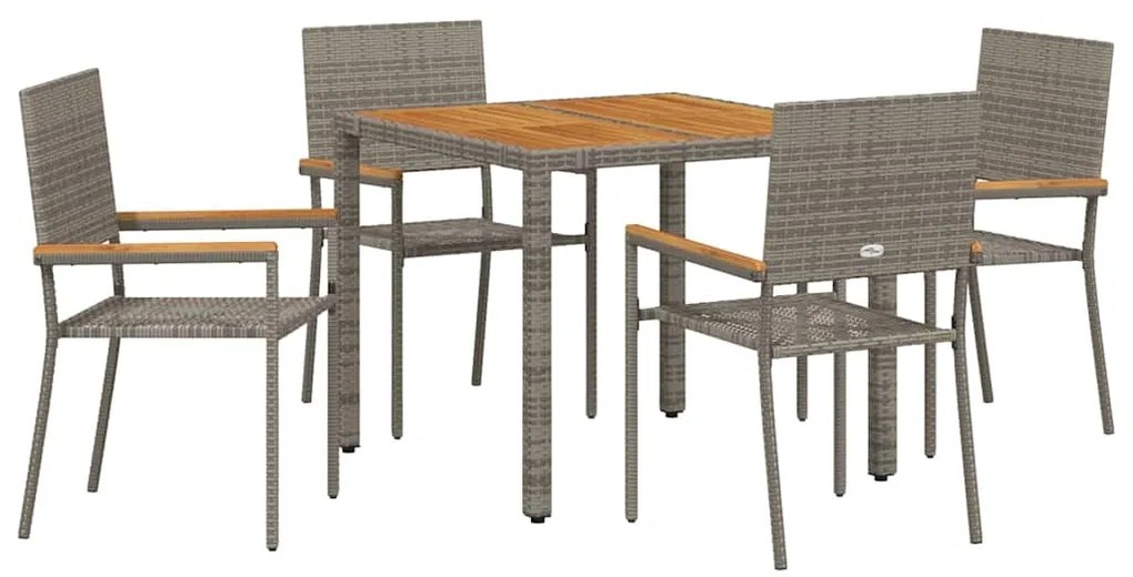 Conjunto de Jantar para Jardim vidaXL de 5 Peças Cinza Rattan Poliéste