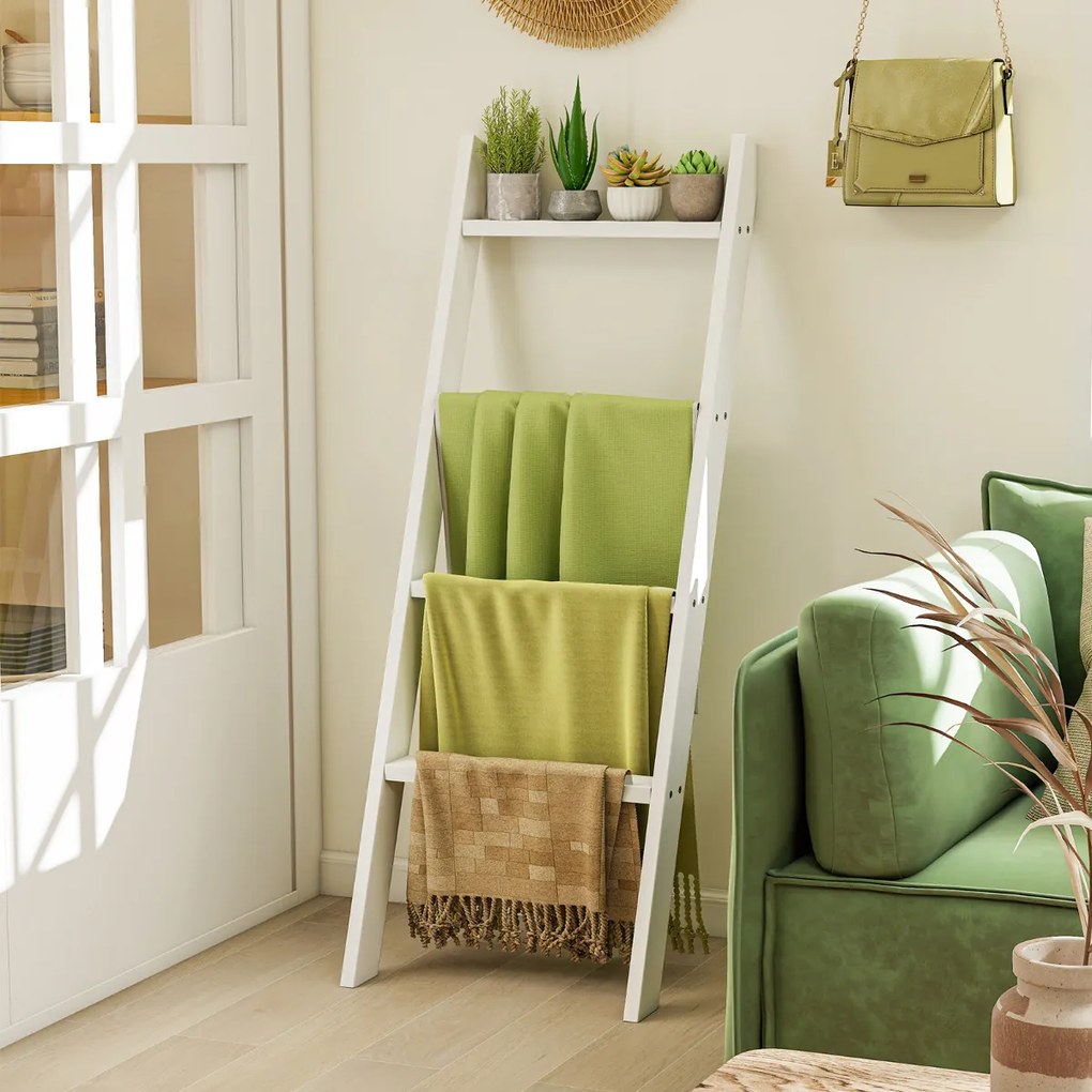 Suporte toalhas em forma escada de 4 níveis  50 × 7,5 × 137 cm Branco