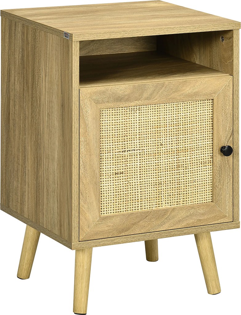 HOMCOM Mesa Cabeceira Vime Compartimento Aberto Mesa Auxiliar Moderno Dormitório Sala Estar Prática 39x35x60cm Madeira Elegante | Aosom Portugal