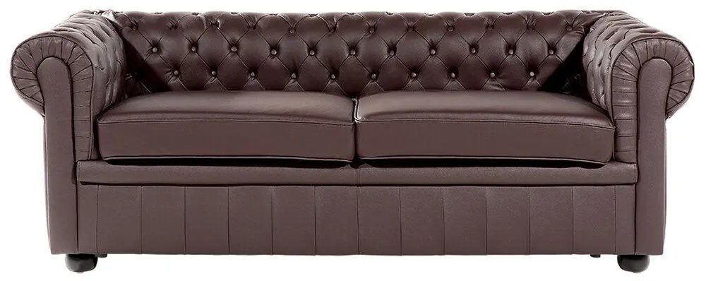 Sofá de 3 lugares em pele castanha CHESTERFIELD Beliani