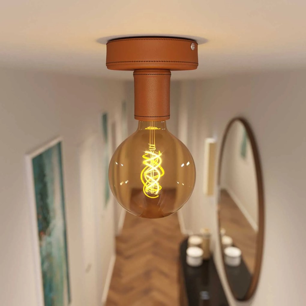 Fermaluce Leather, leather covered wooden ceiling or wall light. Made in Italy - Cuoio Não