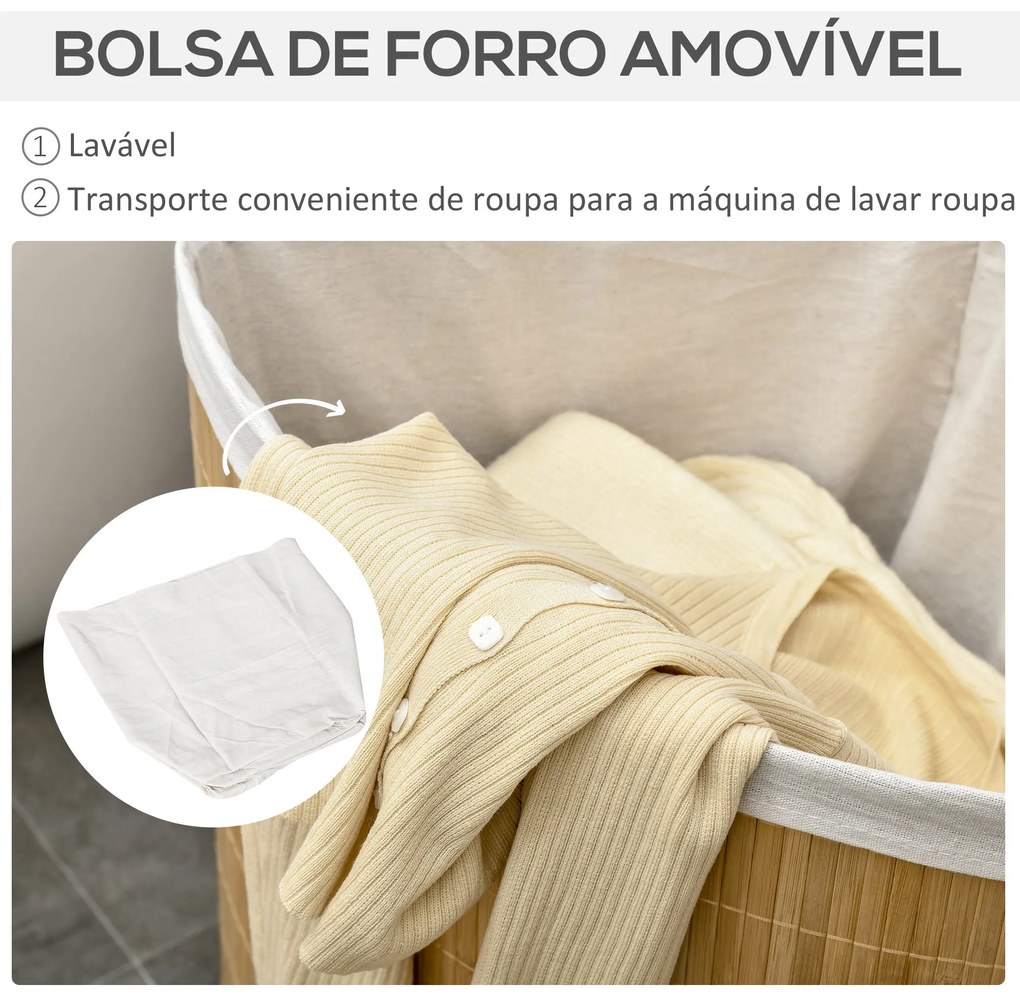 Cesto de Roupa de Bambu Capacidade de 55L Cesto para Roupa Suja em For