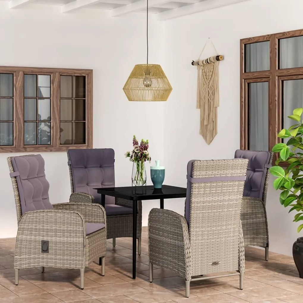 vidaXL 5 pcs conjunto de jantar jardim com almofadões cinzento/preto
