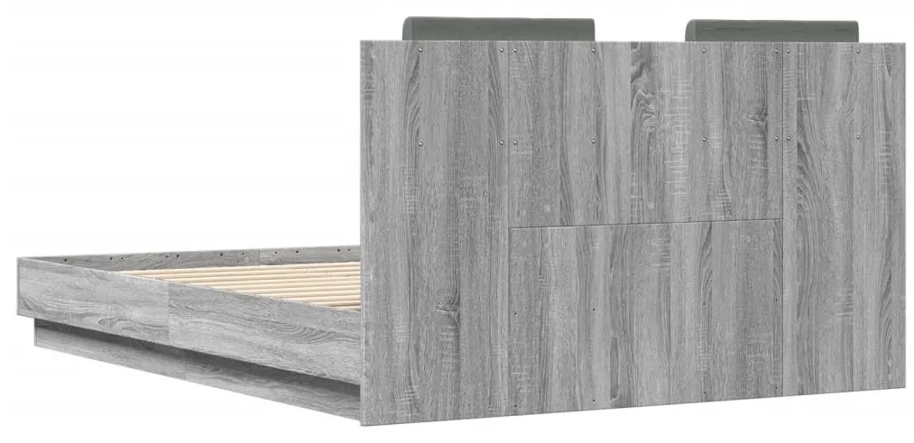 Estrutura de cama c/ cabeceira/luzes LED 120x190cm cinza sonoma