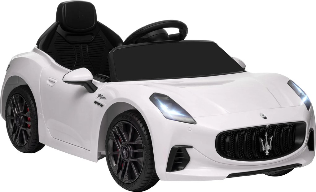 Carro Elétrico para Crianças Maserati Gran Turismo Folgore 12V Controlo Remoto Faróis Buzina e Música MP3 98x59x43 cm Branco