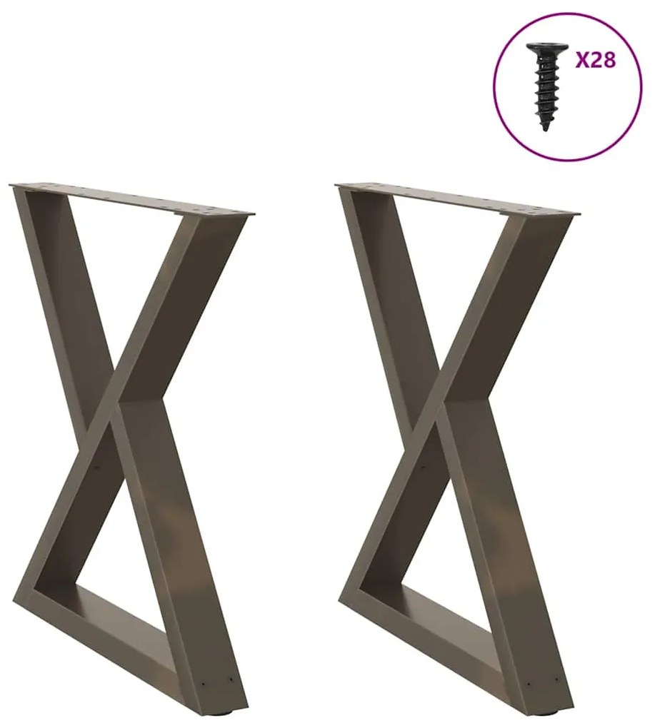 vidaXL Pés para mesa de jantar 2 peças aço natural 80x(72-73,3) cm aço
