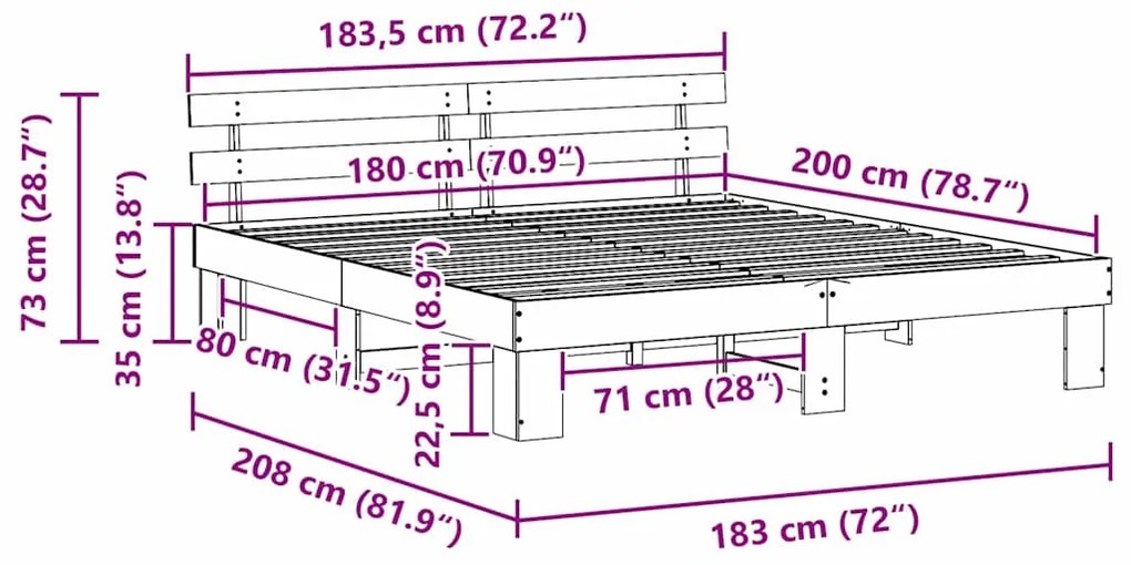 Cama com Cabeceira Castanha 180x200 cm de Pinho