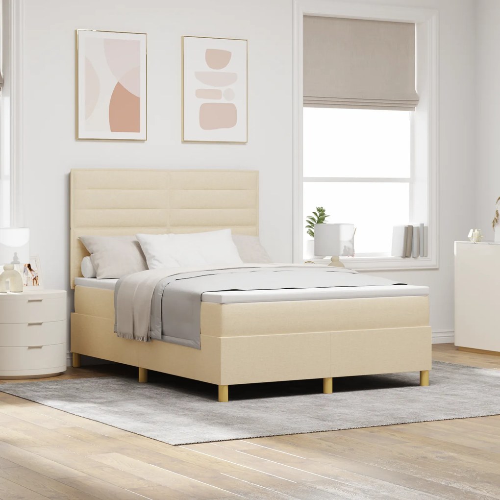 Cama Box Spring com Colchão Creme 140x200 cm Tecido