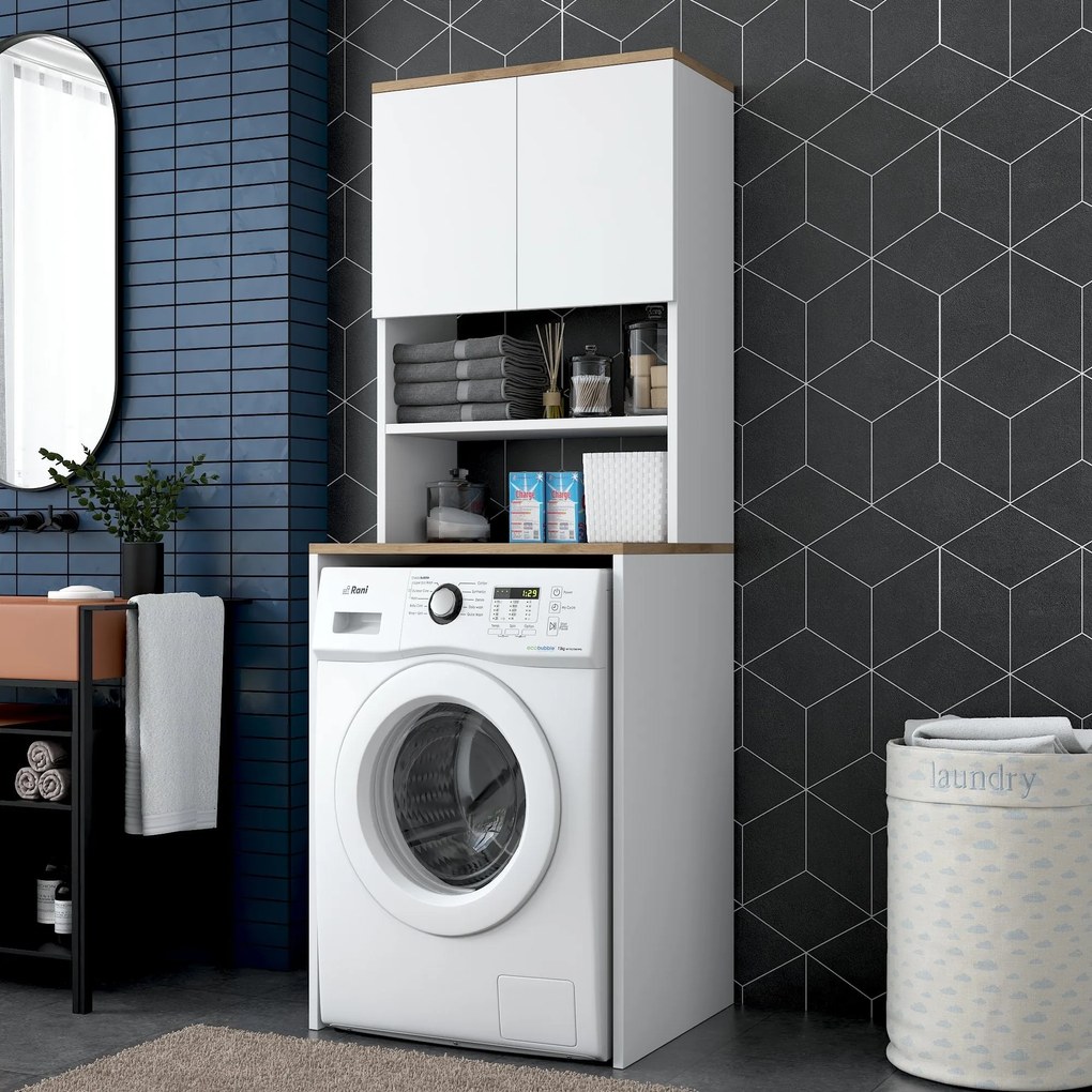 Móvel para Máquina de Lavar KD101 – Branco Nogueira – 65x183,6x60 cm