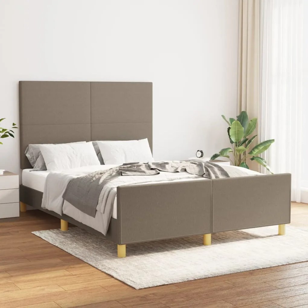 3124899 vidaXL Estrutura cama c/ cabeceira 140x200 cm tecido cinza-acastanhado
