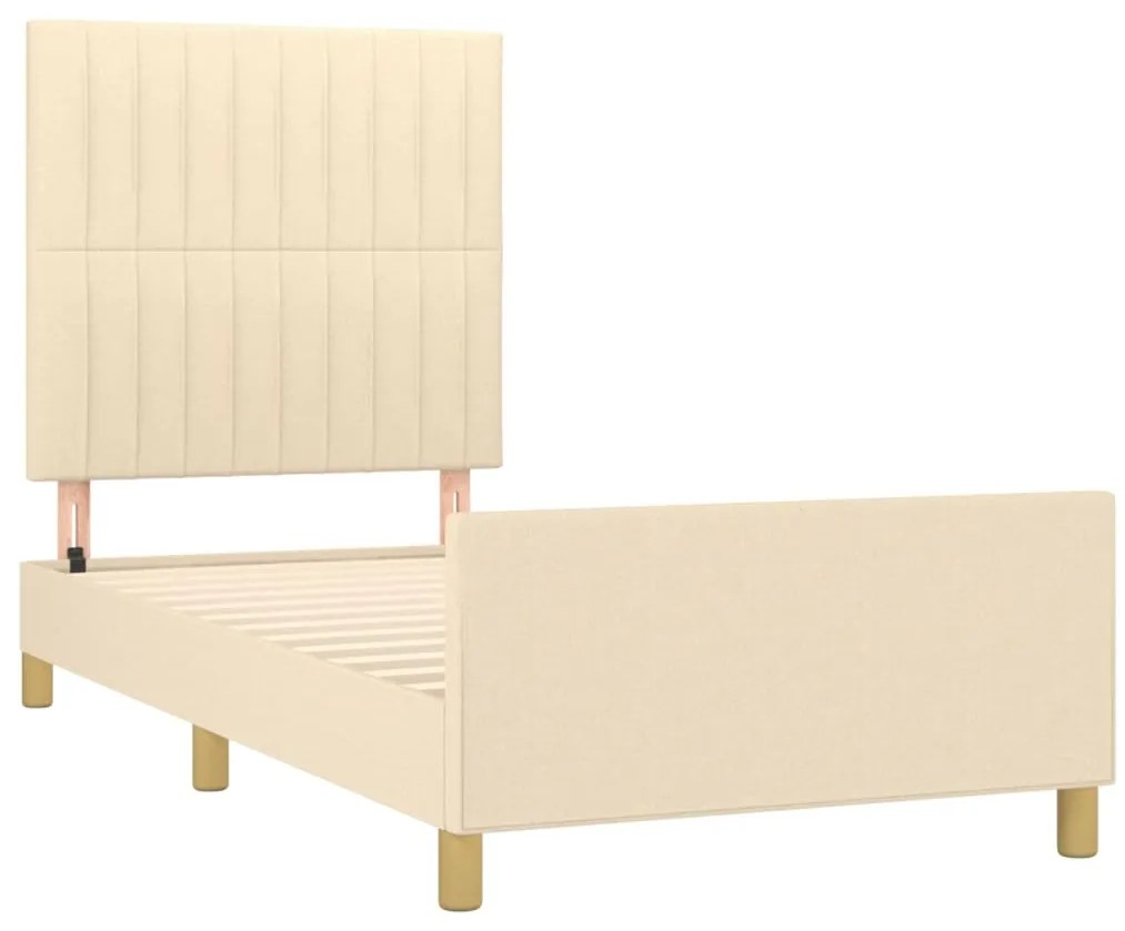 Estrutura de cama sem colchão 100x200 cm tecido cor creme