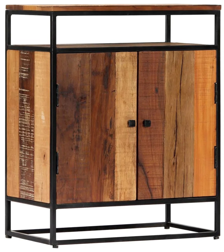 Móvel lateral 60x35x76 cm madeira recuperada maciça e aço