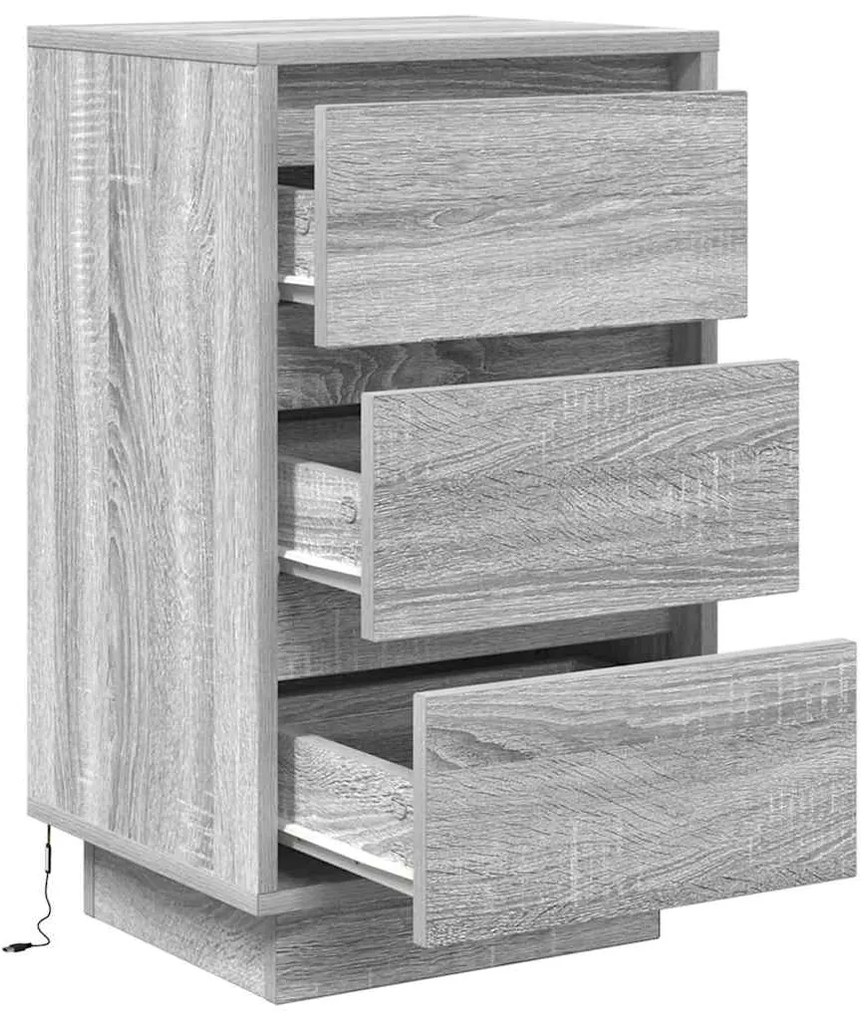 Mesa de cabeceira com luzes LED 38x34x65 cm cinzento-sonoma