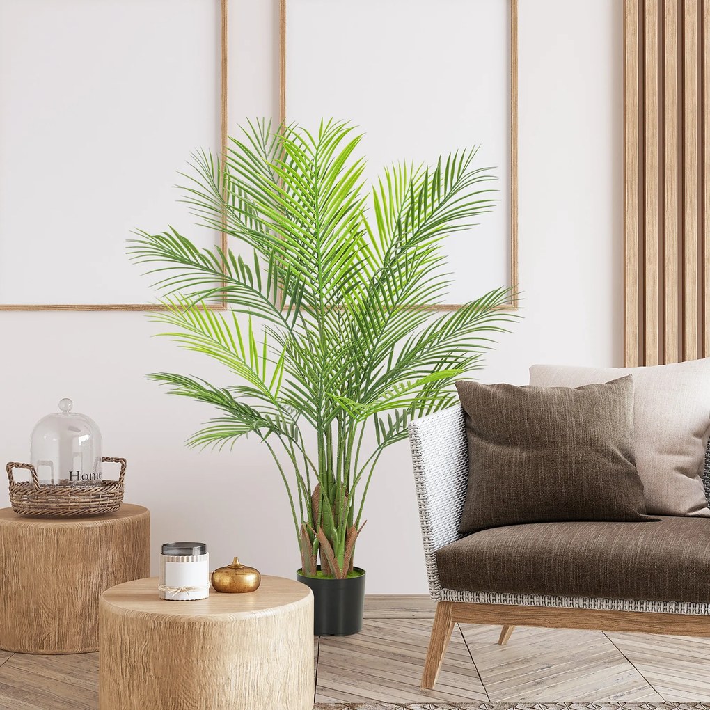 Planta artificial de interior de 120 cm, palmeira artificial com vaso de plástico e acabamento flocado, verde