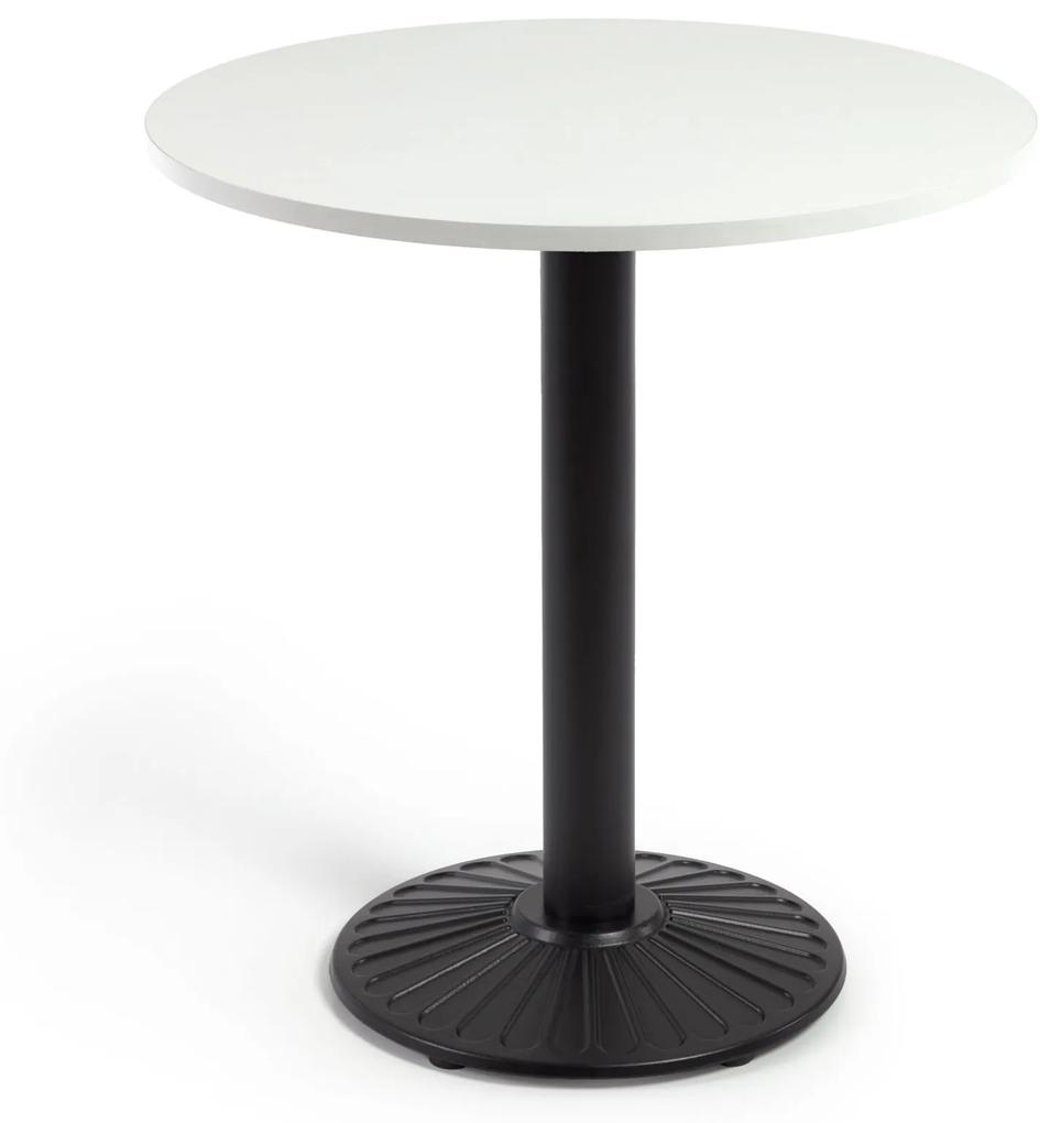 Kave Home - Mesa redonda Tiaret melamina branco com pé de metal com acabamento pintado preto Ø 69,5 cm