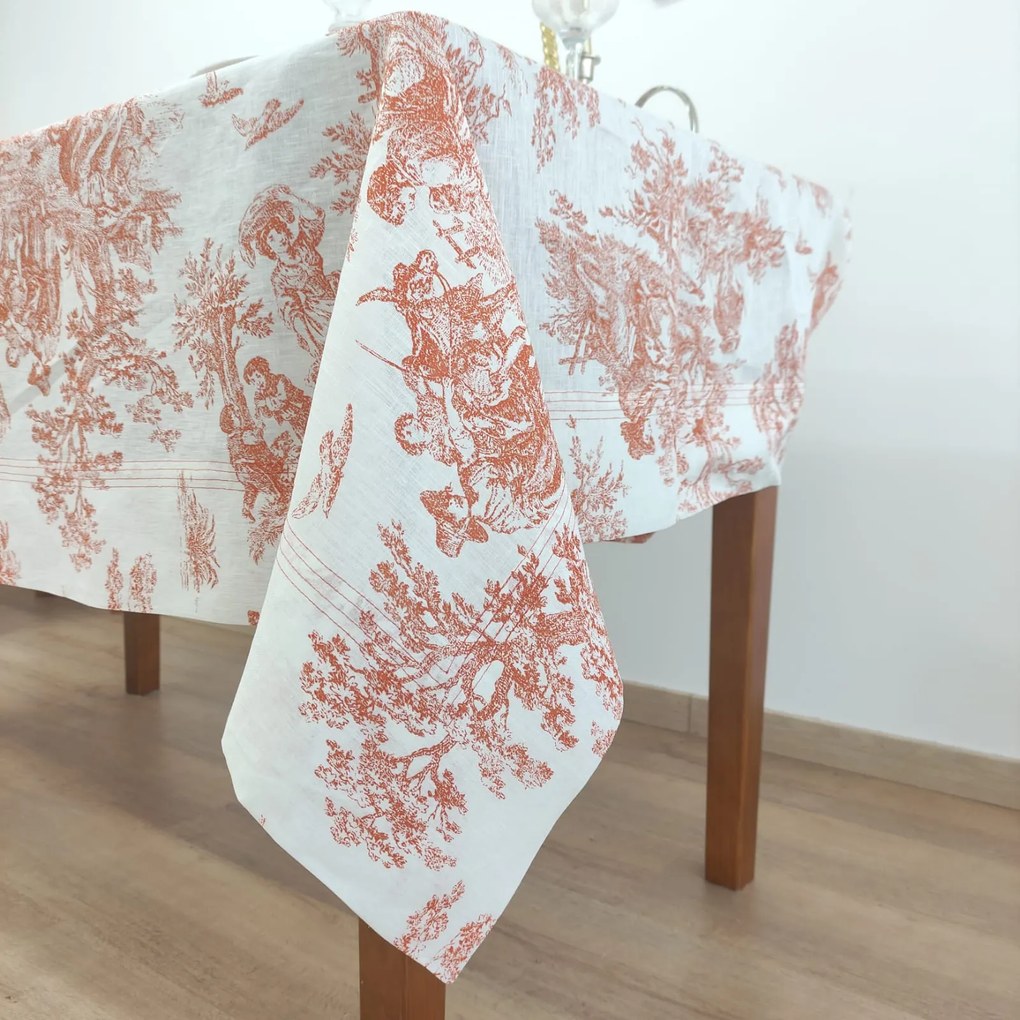 Toalha de Mesa Linho COL Toile de Jouy Terracota Four Lines