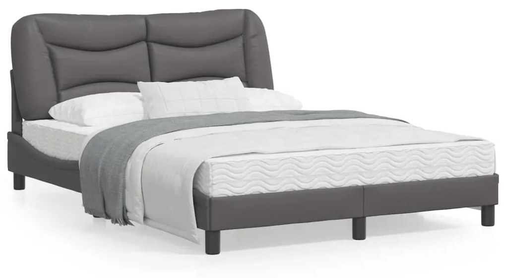 vidaXL Estrutura cama c/ cabeceira 140x190cm couro artificial cinzento