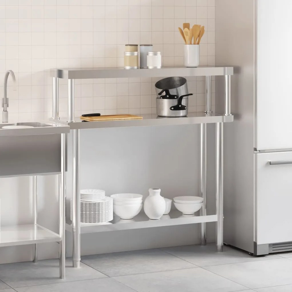 Mesa trabalho cozinha c/ prateleira 110x30x120cm aço inoxidável