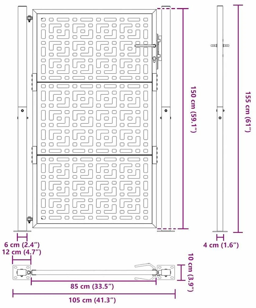 Portão de jardim 105x155 cm design cruzado de aço resistente