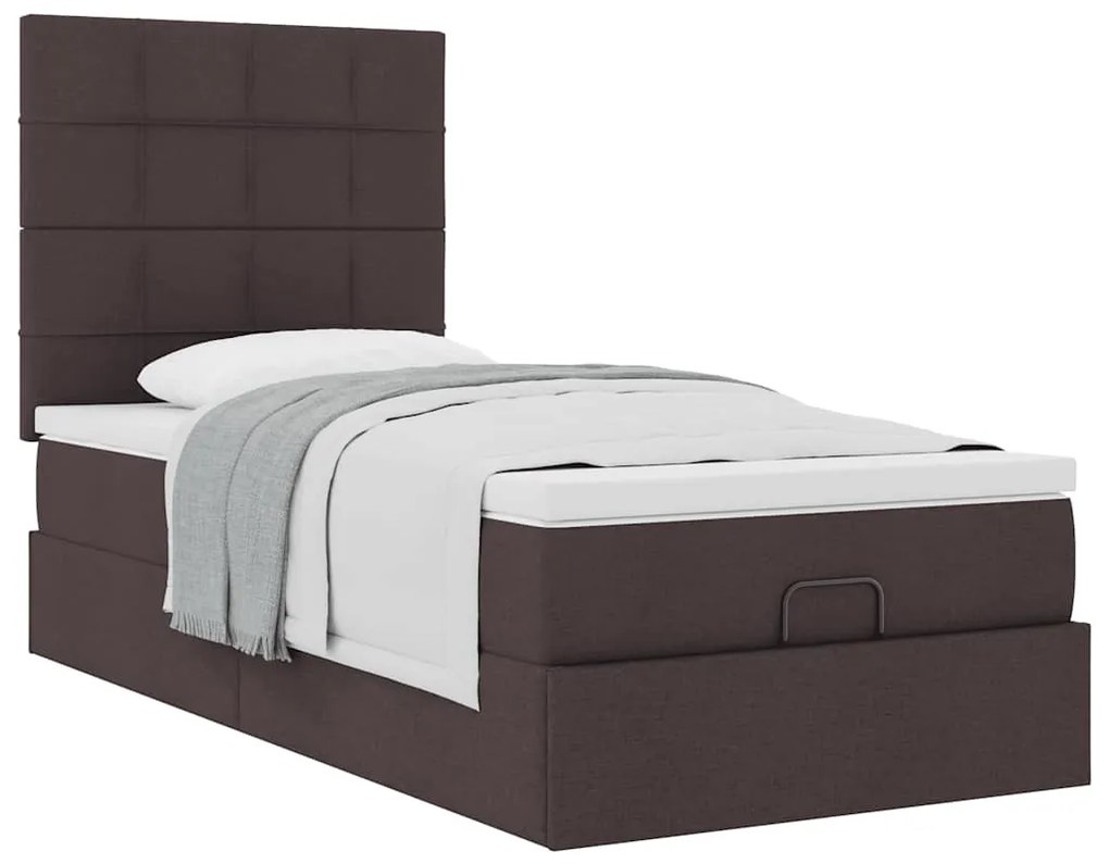 Cama otomana com colchão 90x200 cm tecido castanho escuro