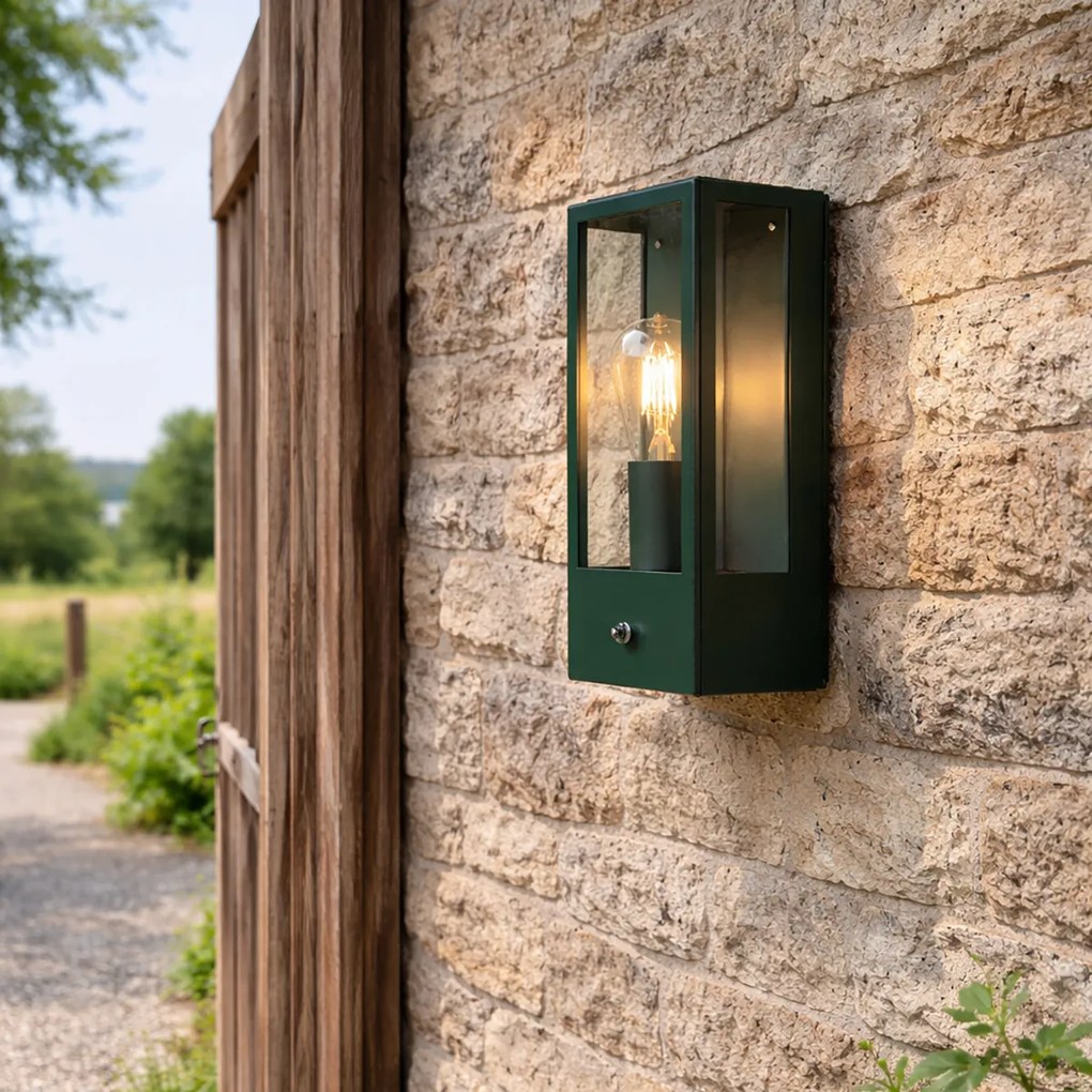 Candeeiro de parede exterior verde escuro com sensor crepuscular IP44 - Rotterdam
