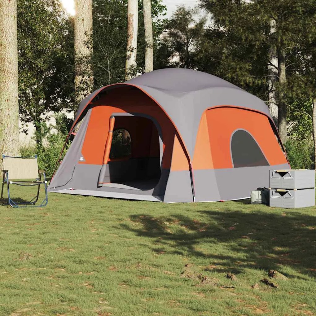 vidaXL Tenda familiar estilo cabana 6 pessoas imperm. cinza/laranja