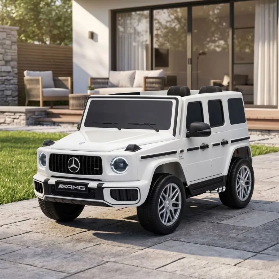 Carro elétrico para Crianças 3 a 7 anos*, 12V 4x4 Mercedes G63 AMG Rodas Espuma EVA, Controle remoto Branco