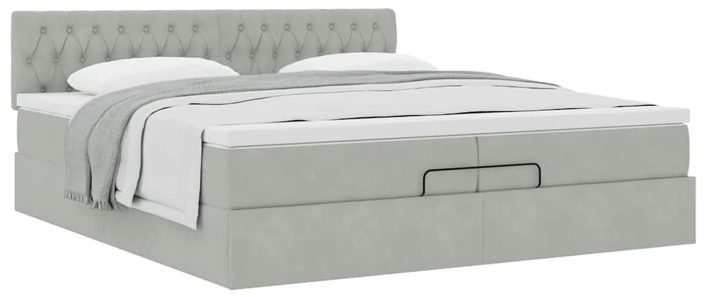 Estrutura de cama otomana com colchão 200x200 cm cinzento claro